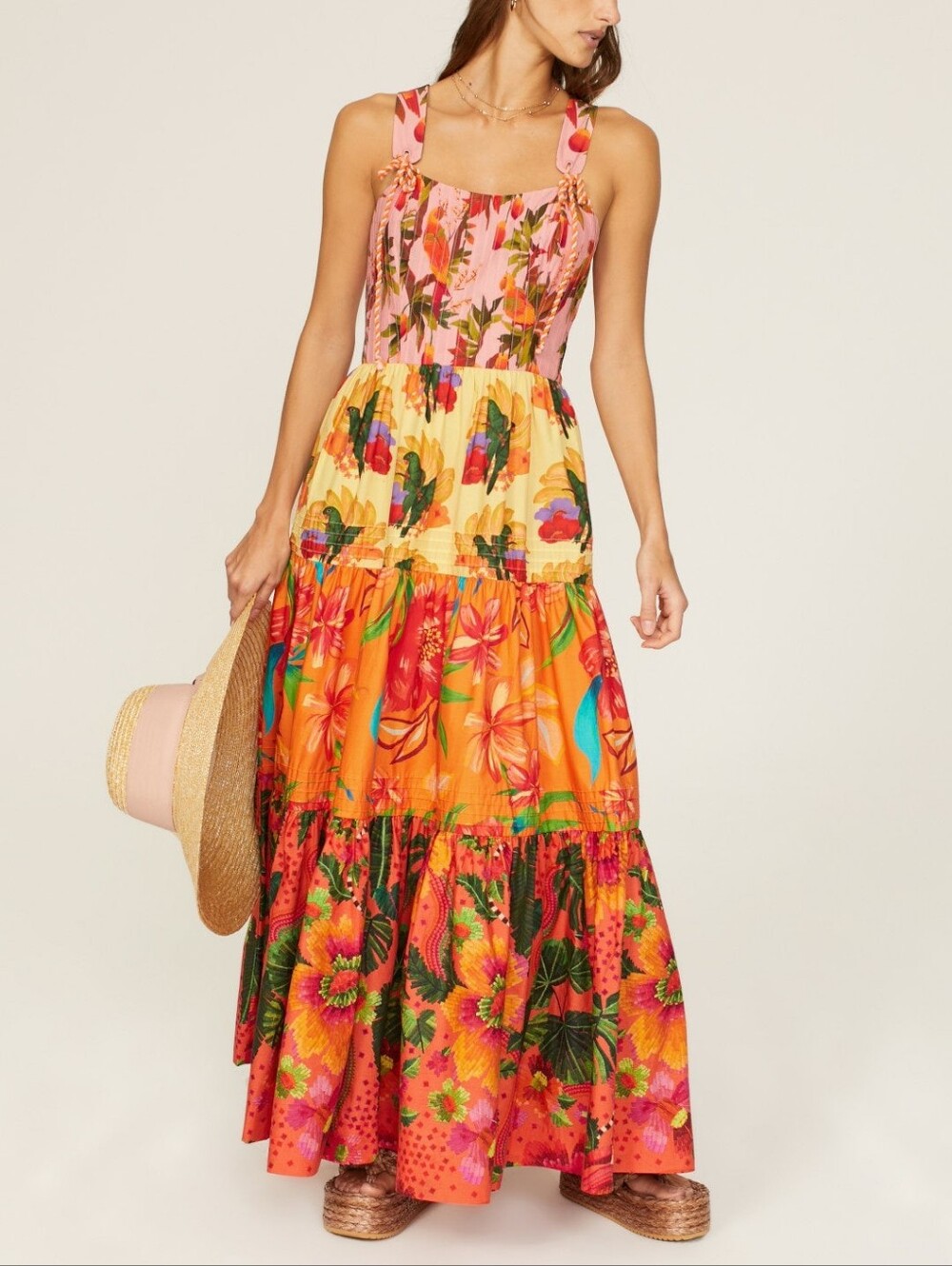 FARM Rio Multicolor Floral Tiered Maxi Dress
